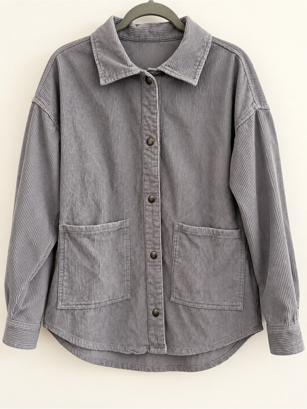 Celebrity Pink Gray Corduroy Snap Front Shacket Size Large